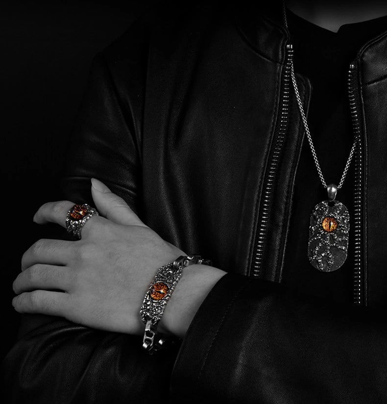 Devil Eye Dog Tag Sterling Silver Biker Pendant — product detail view 4