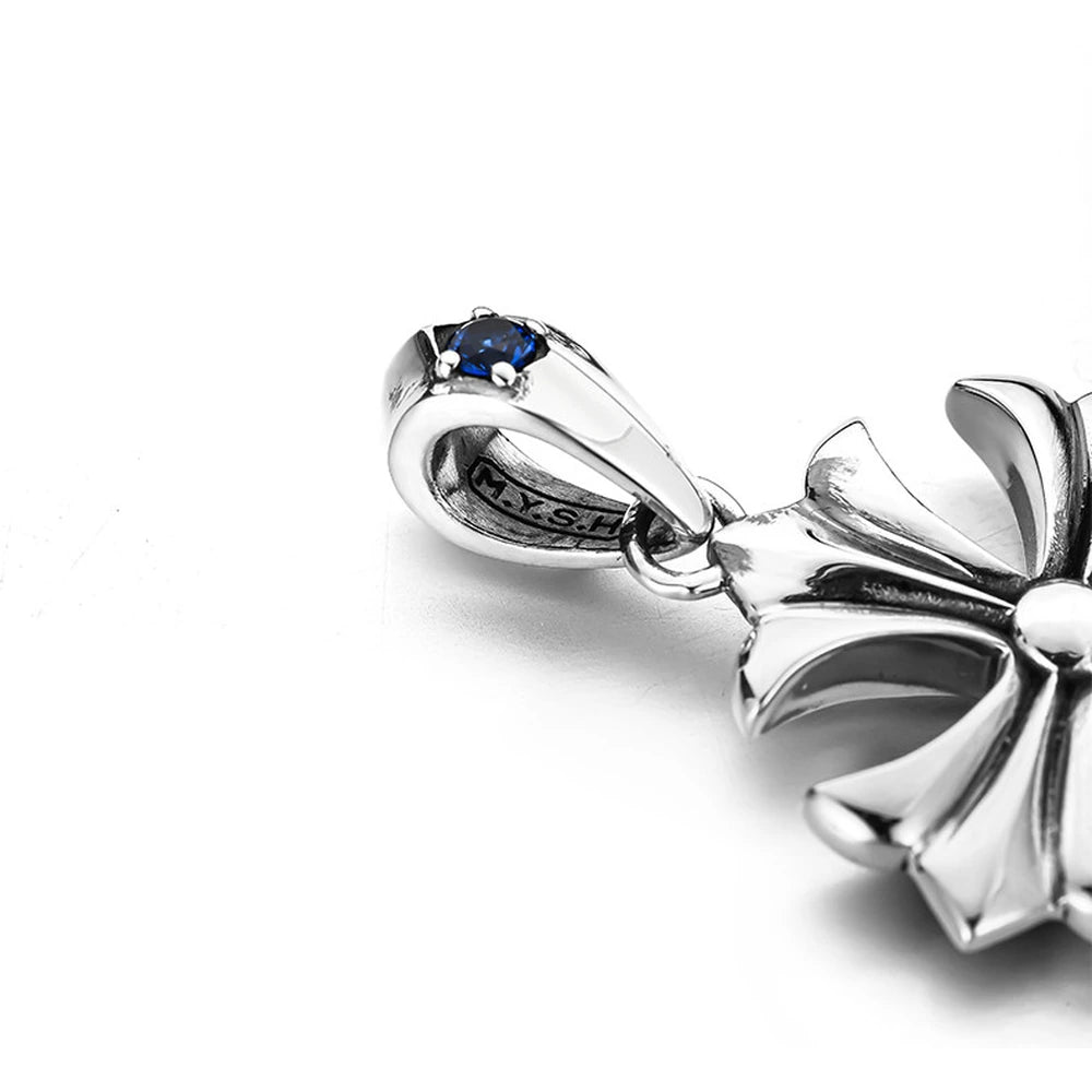 Fleur Cross Sterling Silver Biker Pendant — product detail view 4