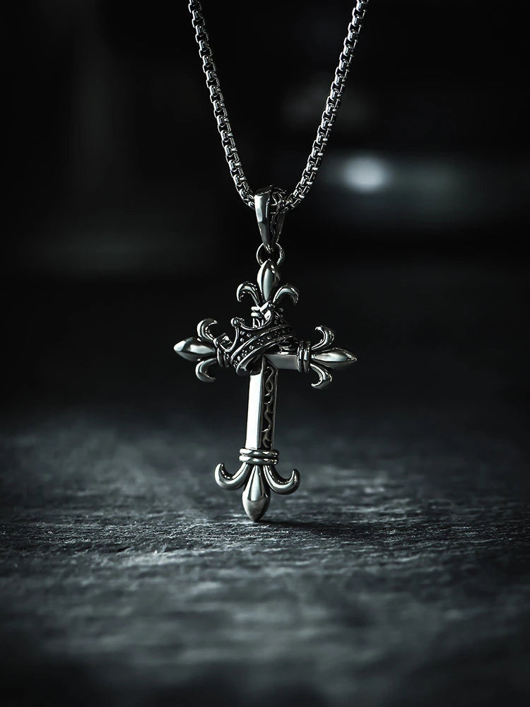 Fleur-de-Lis Crown Cross Sterling Silver Pendant — product detail view 4