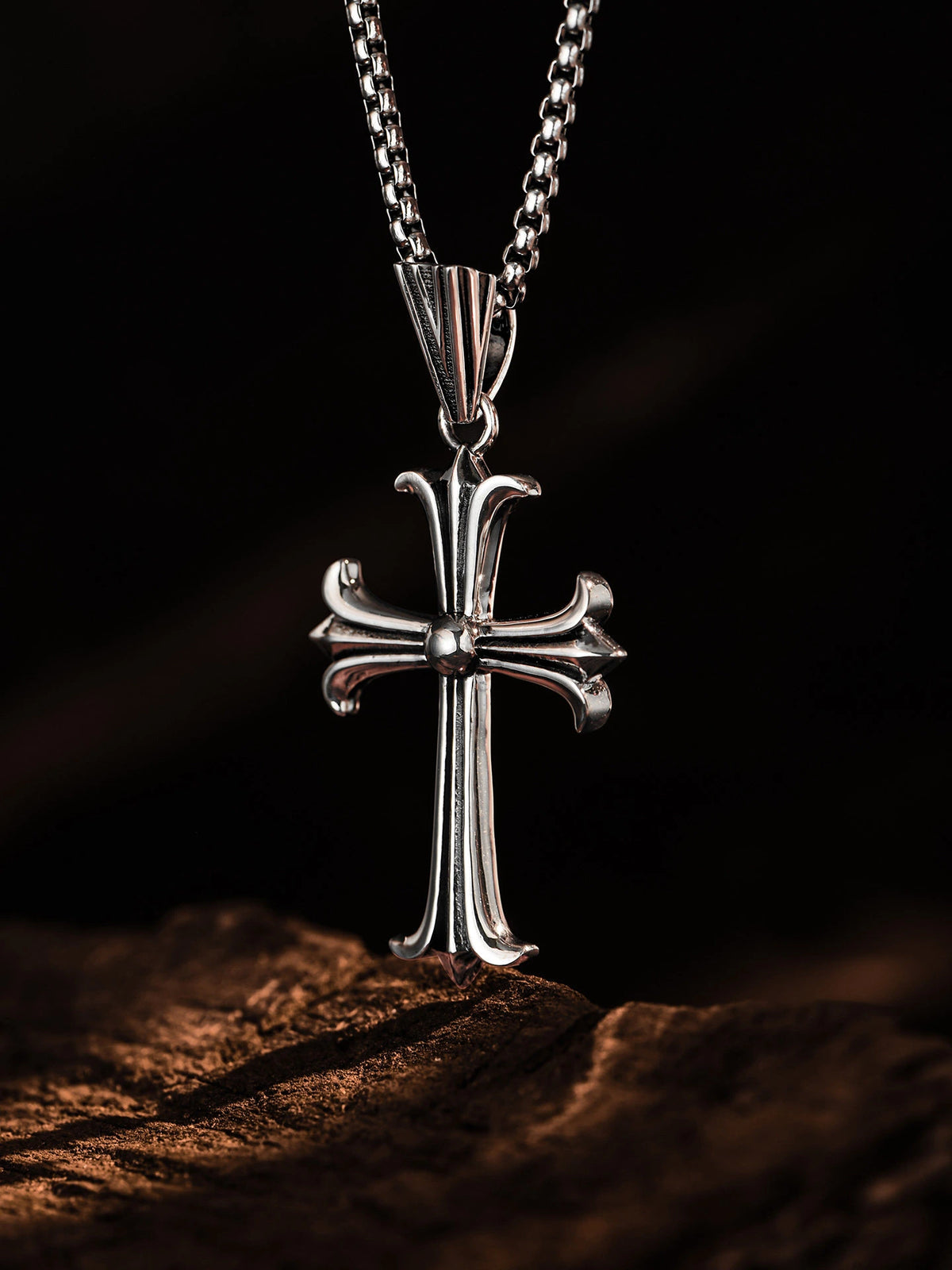 Fleur-de-Lis Filigree Cross Sterling Silver Biker Pendant — product detail view 4