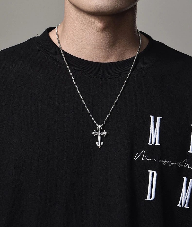 Gothic Fleur-de-Lis Cross Sterling Silver Biker Pendant — product detail view 4