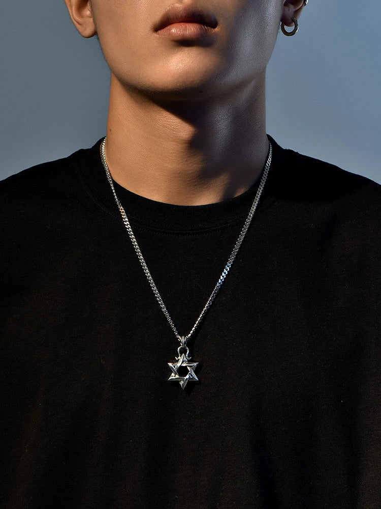 Hexagram Sterling Silver Biker Pendant — product detail view 4