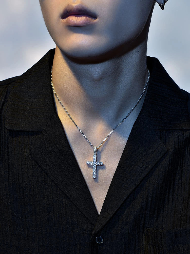 Iced Cross Sterling Silver Biker Pendant — product detail view 4