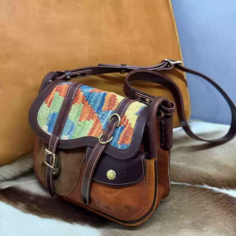 vintage suede leather saddle crossbody bag 4