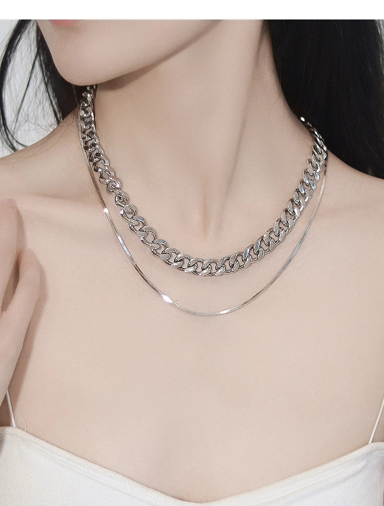 Layered Snake and Cuban Chain Biker Necklace — product detail view 4