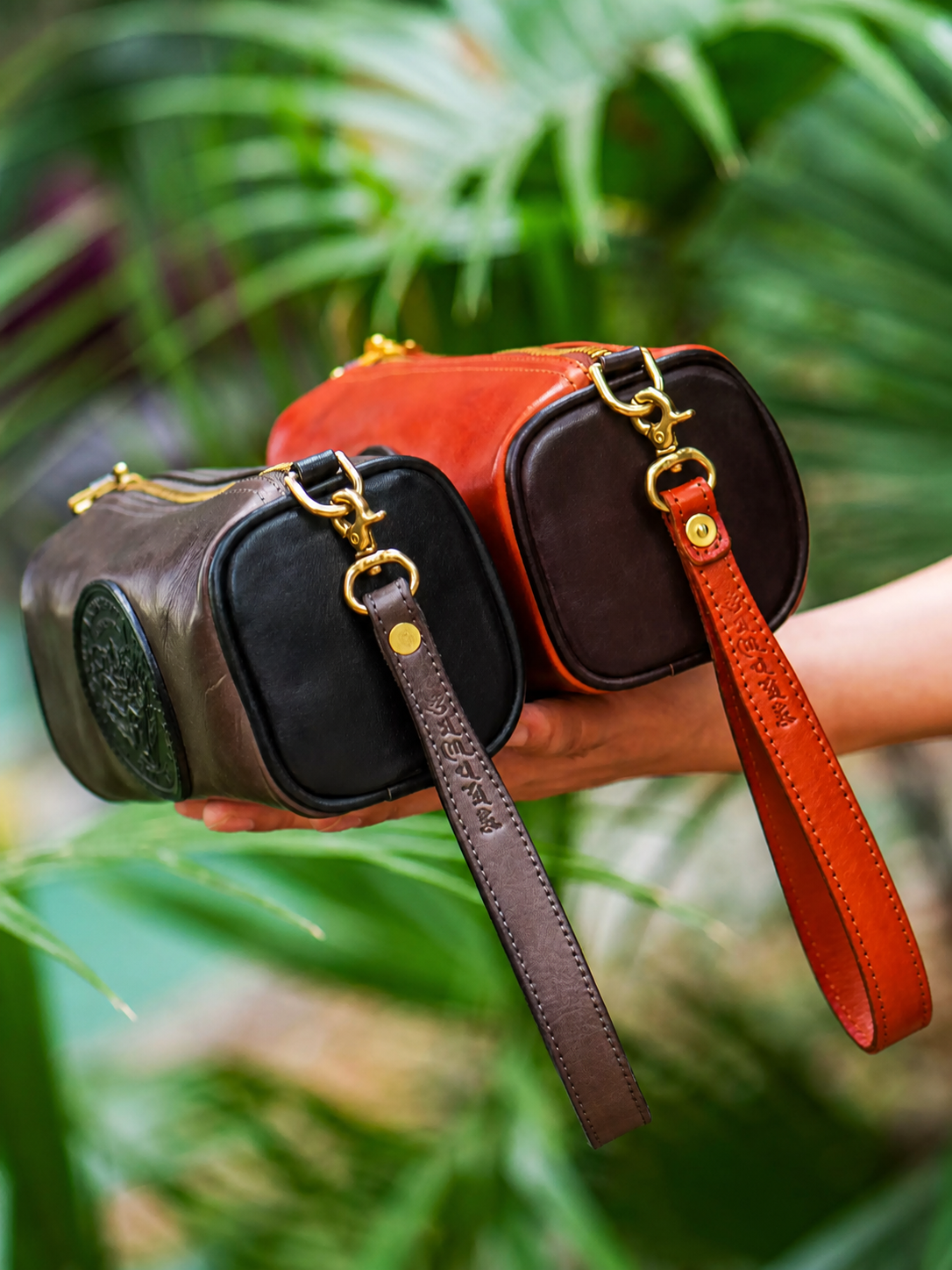 leather biker wallet back view and detachable wrist straps