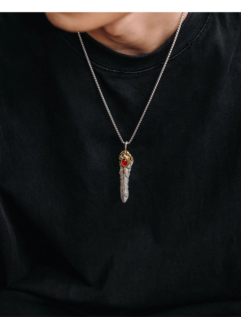 Phoenix Feather Sterling Silver Biker Pendant — product detail view 4
