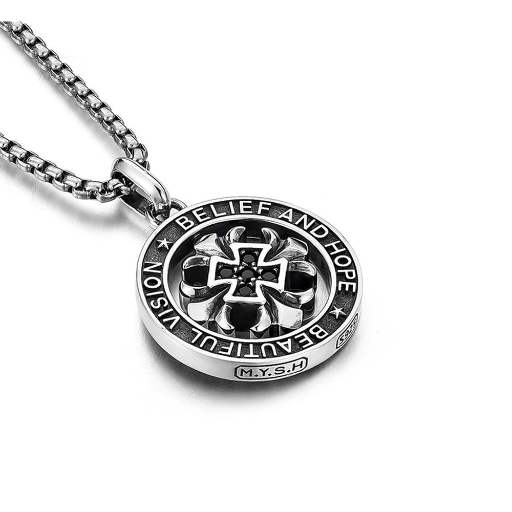 Rotating Fleur Cross Ring Sterling Silver Biker Pendant — product detail view 4