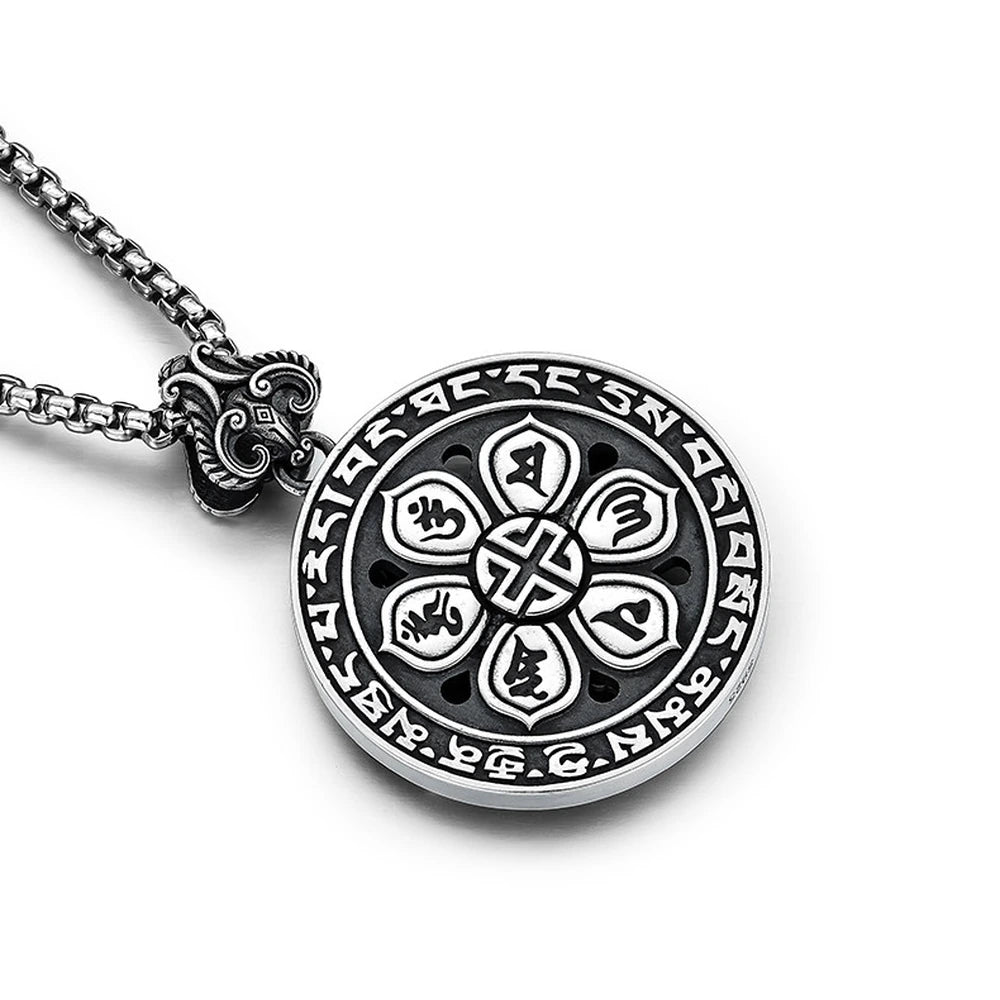 Rotating Mantra Vajra Sterling Silver Biker Pendant — product detail view 4