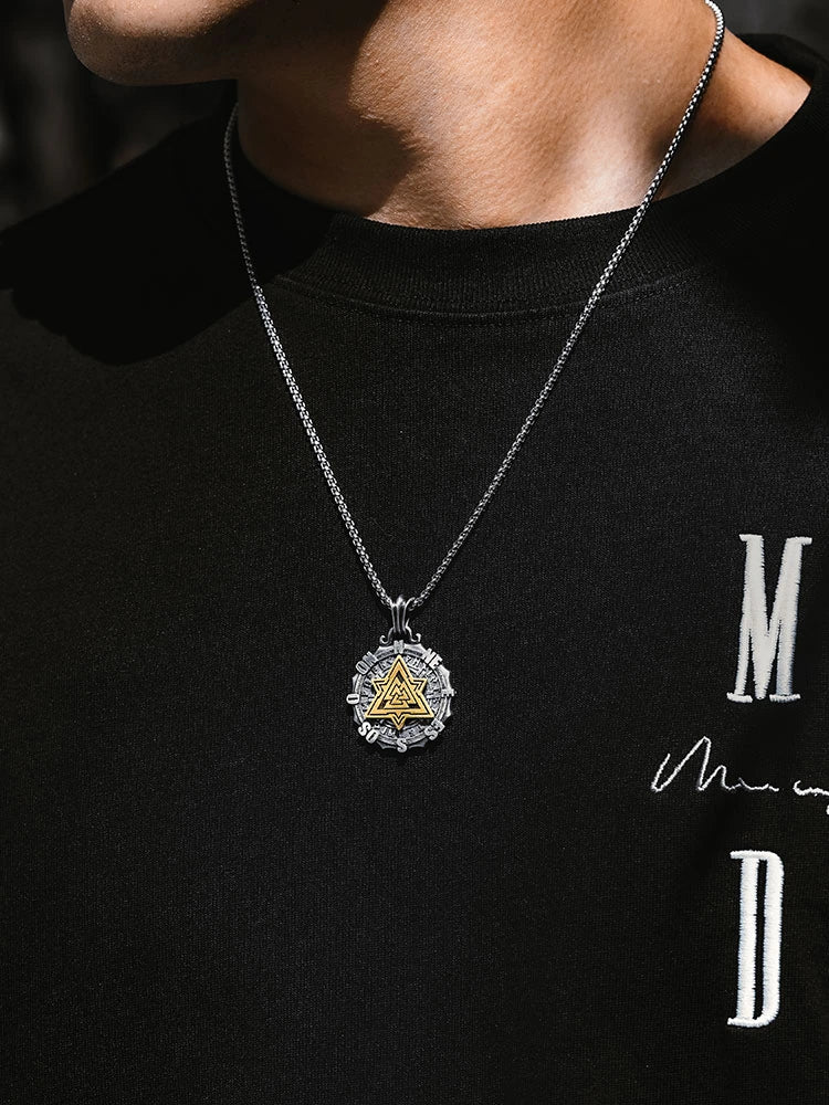 Rotating Nautical Compass Sterling Silver Biker Pendant — product detail view 4
