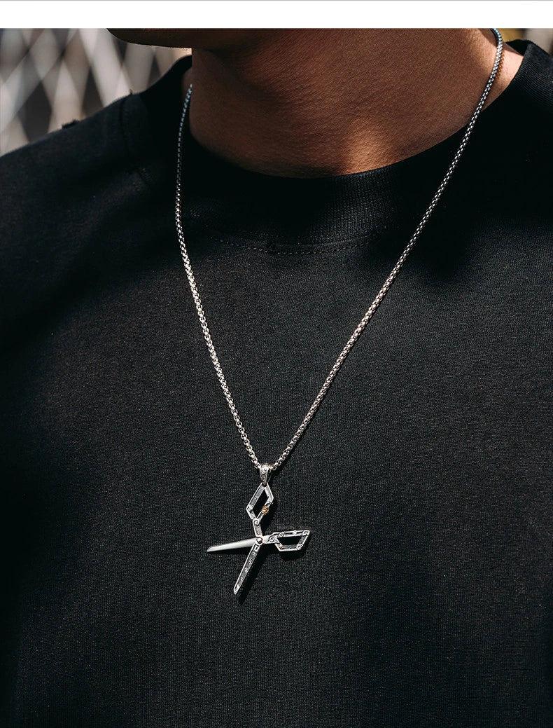 Scrollwork Scissors Sterling Silver Biker Pendant — product detail view 4