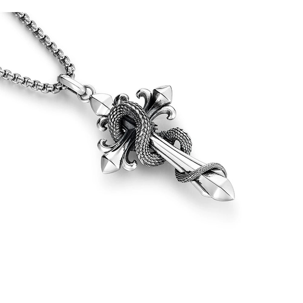 Serpent Fleur-de-Lis Sterling Silver Biker Pendant — product detail view 4