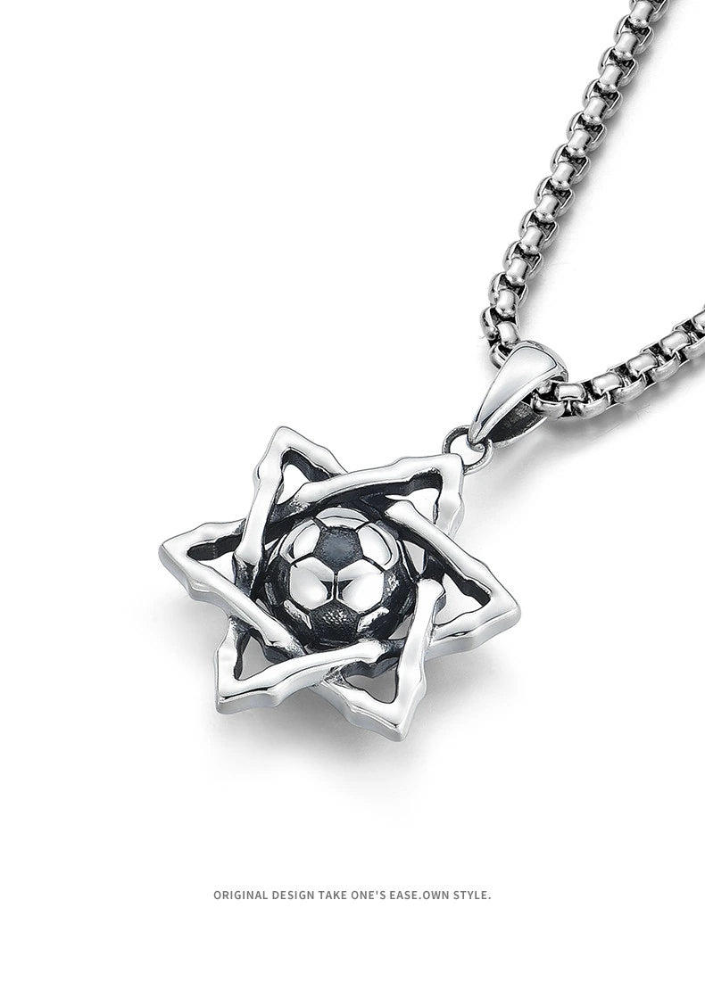 Soccer Hexagram Sterling Silver Biker Pendant — product detail view 4