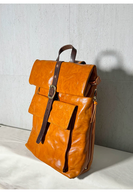 vintage color-block vegetable-tanned leather laptop backpack 4