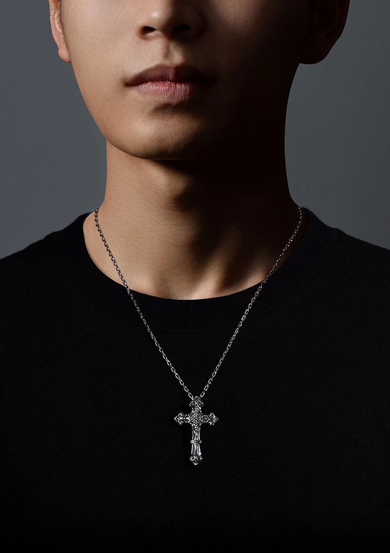Textured Cross Sterling Silver Biker Pendant — product detail view 4