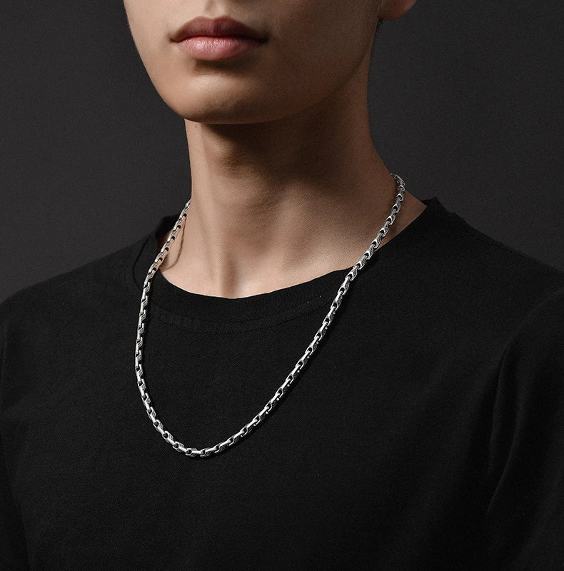 Textured Sterling Silver Biker Chain Necklace — product detail view 4