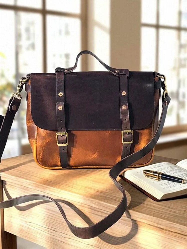 thick vegetable-tanned leather messenger bag 4