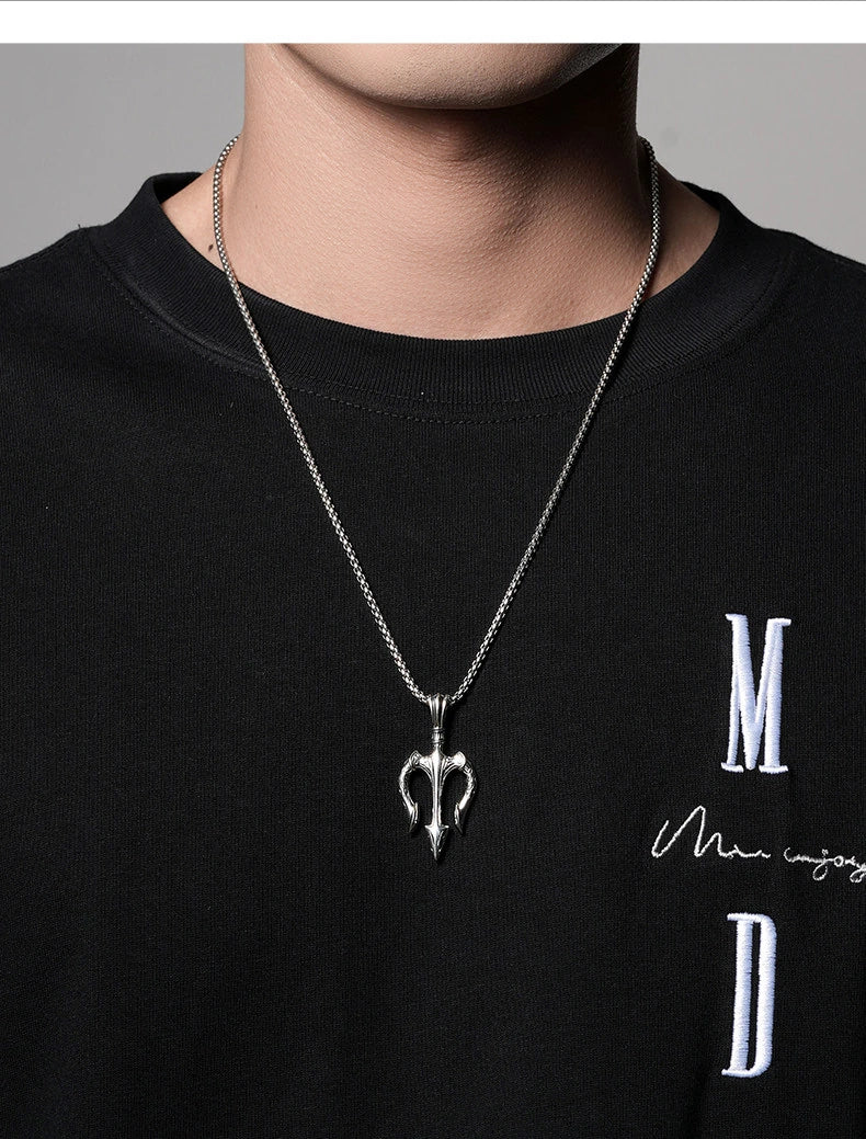 Trident Sterling Silver Biker Pendant — product detail view 4