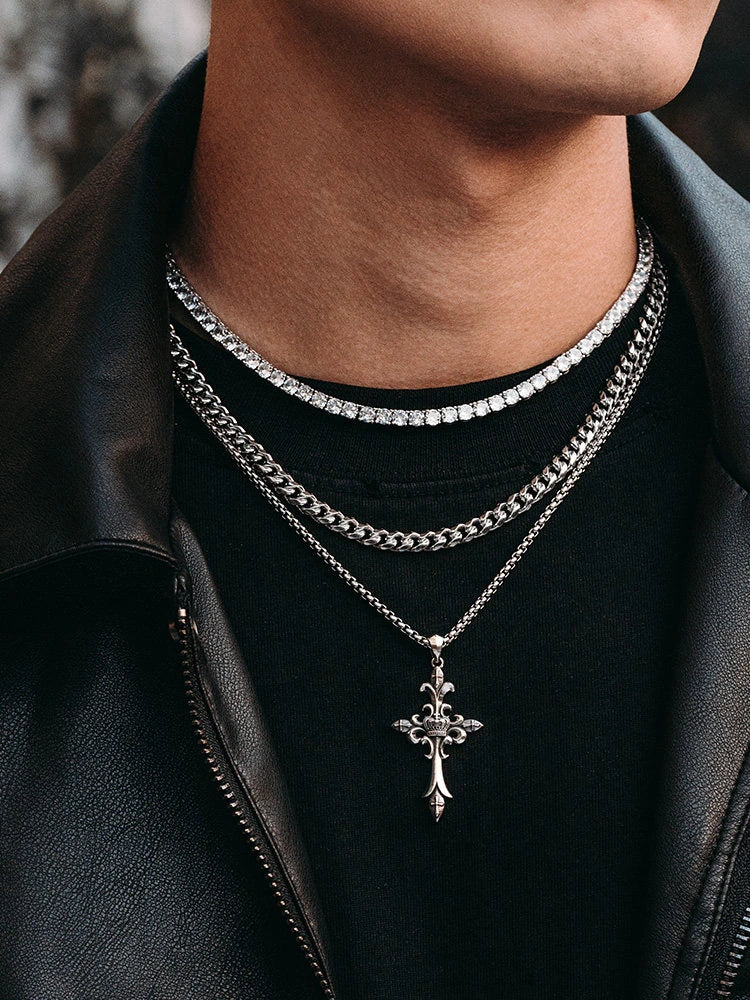 3D Crown Cross Sterling Silver Biker Pendant — product detail view 5