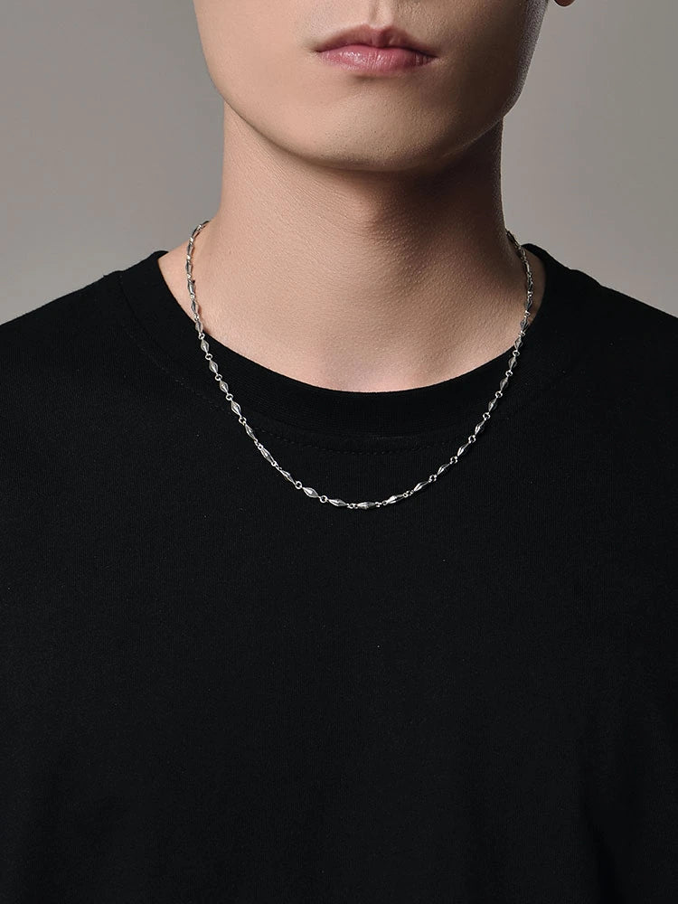 3D Diamond-Link Sterling Silver Biker Necklace — product detail view 5