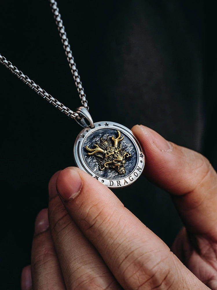 3D Dragon Head Sterling Silver Biker Pendant — product detail view 5