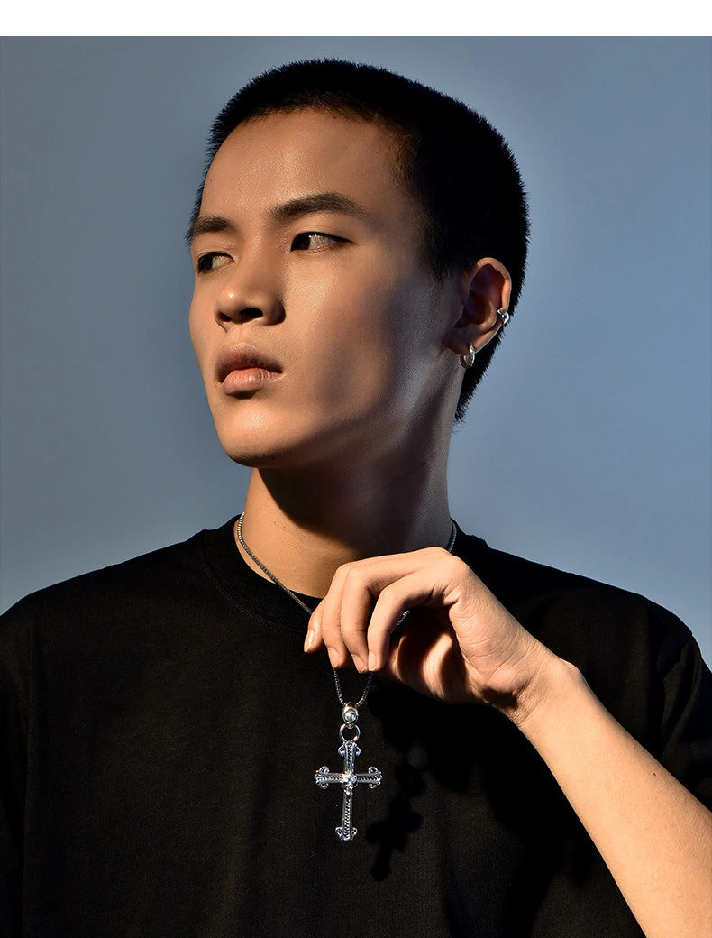 3D Skull Cross Sterling Silver Biker Pendant — product detail view 5
