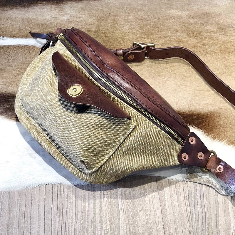 vintage vegetable-tanned leather chest crossbody bag 5