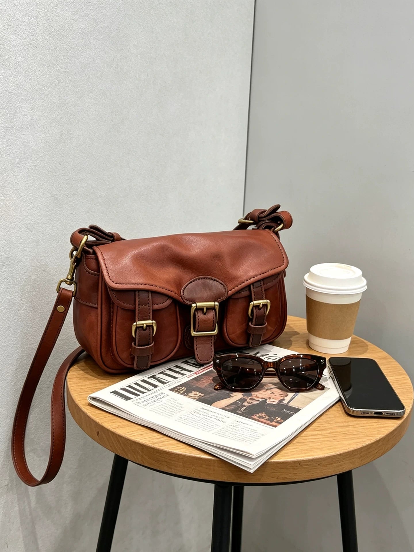distressed leather saddle crossbody bag 5