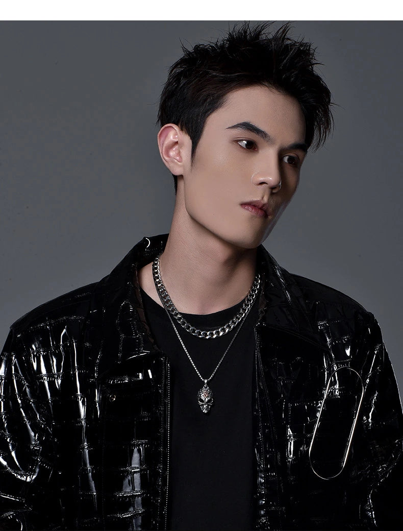Dark Skull Sterling Silver Biker Pendant — product detail view 5