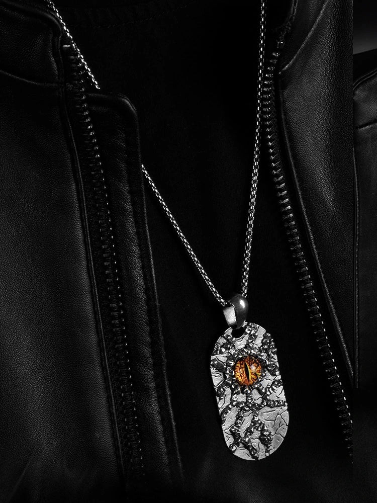 Devil Eye Dog Tag Sterling Silver Biker Pendant — product detail view 5
