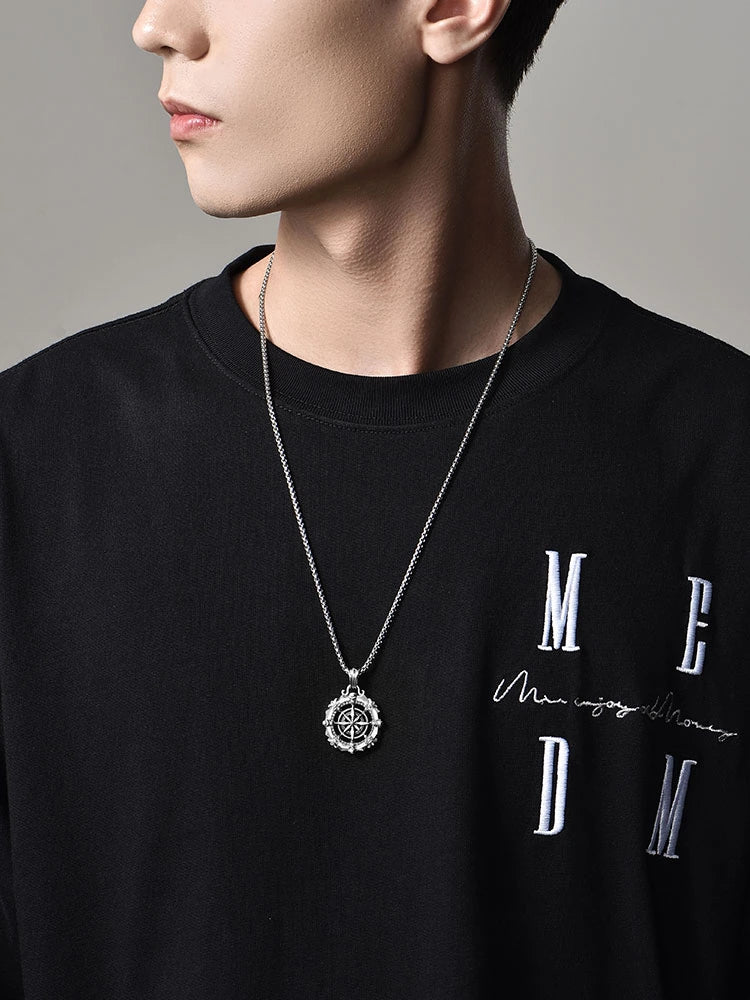 Fleur-de-Lis Compass Sterling Silver Biker Pendant — product detail view 5