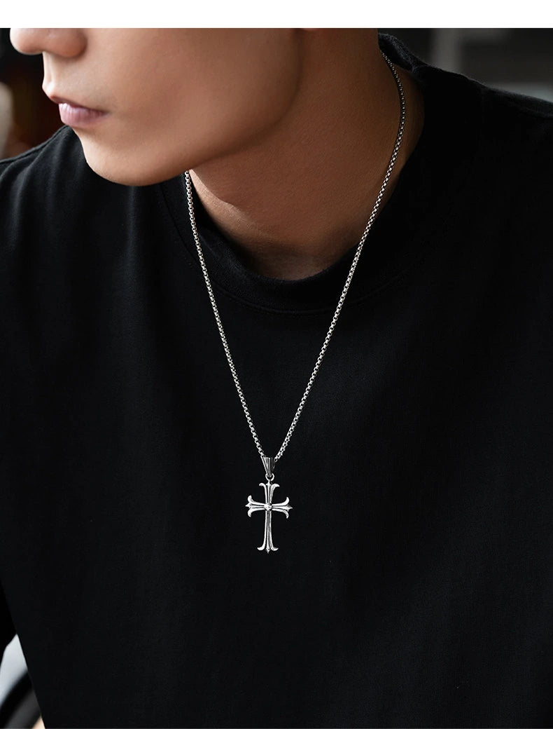 Fleur-de-Lis Filigree Cross Sterling Silver Biker Pendant — product detail view 5
