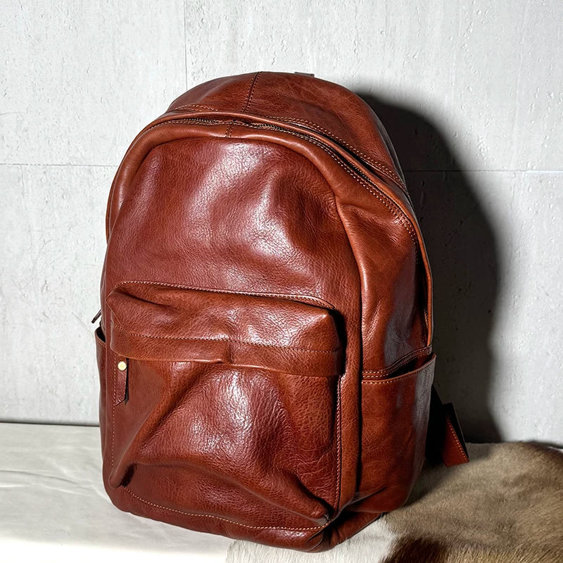 british-style vegetable-tanned leather travel backpack 5
