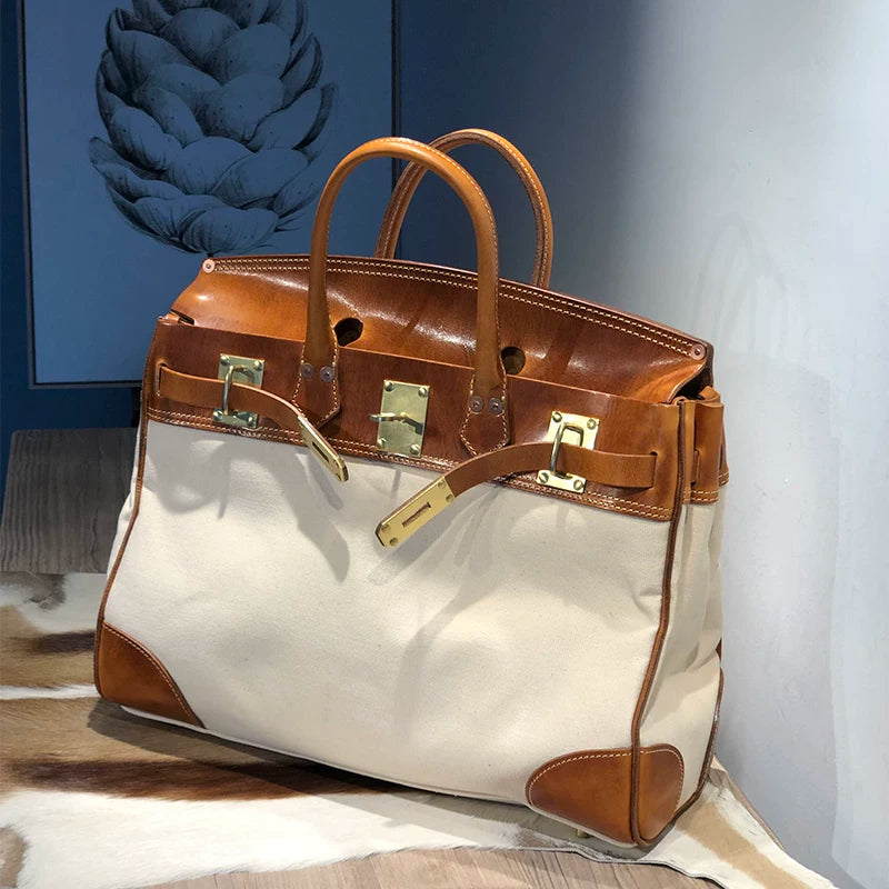 vegetable-tanned leather large travel handbag 5