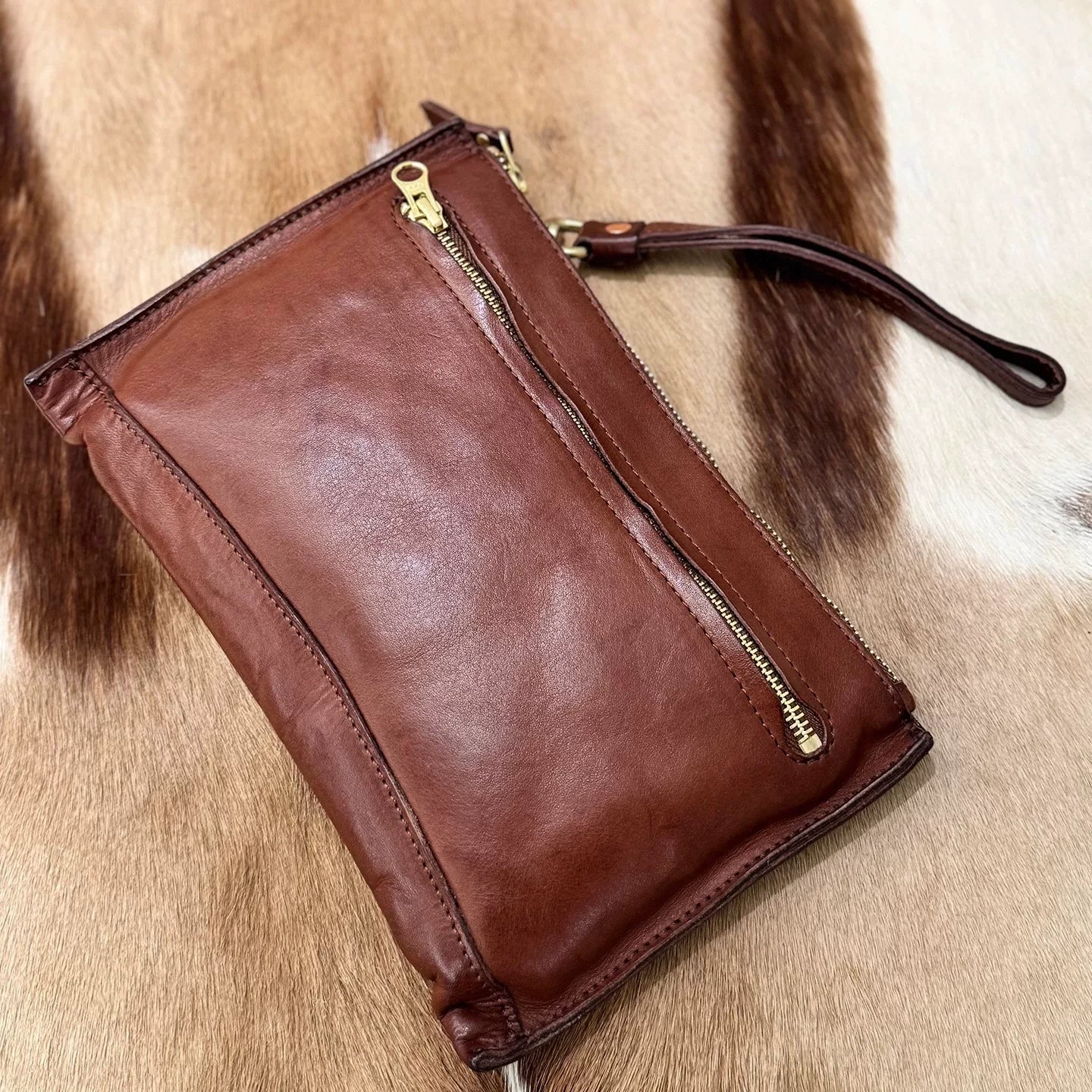 distressed leather clutch & phone pouch 5