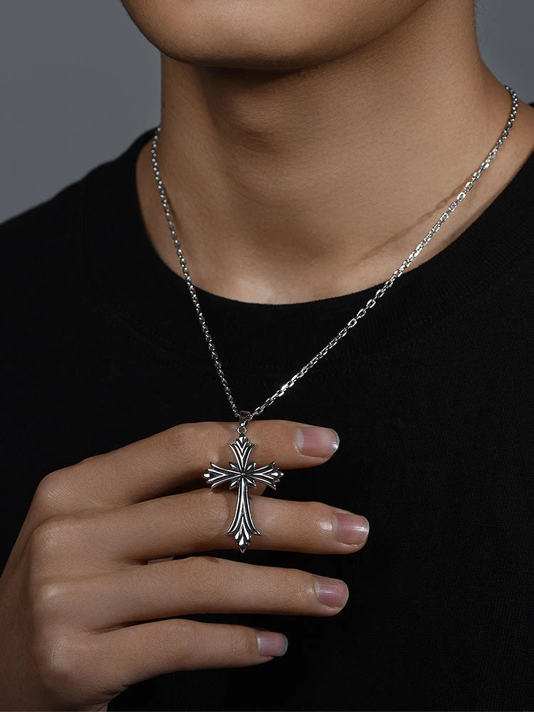 Minimal Cross Sterling Silver Biker Pendant — product detail view 5