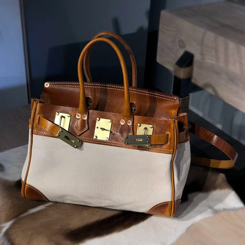 hand-stitched vegetable-tanned leather top-handle bag 5
