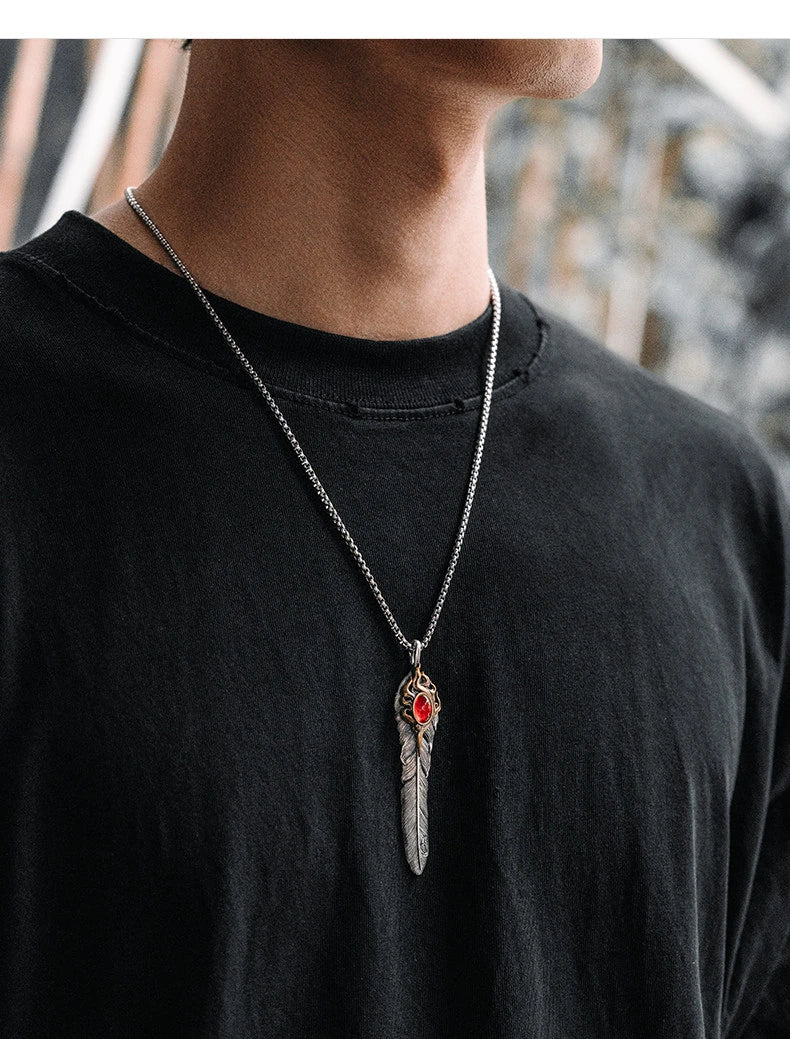 Phoenix Feather Sterling Silver Biker Pendant — product detail view 5