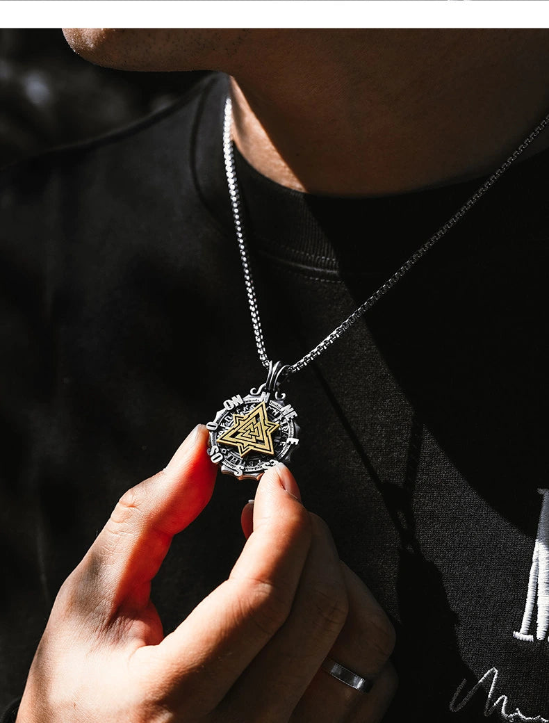Rotating Nautical Compass Sterling Silver Biker Pendant — product detail view 5