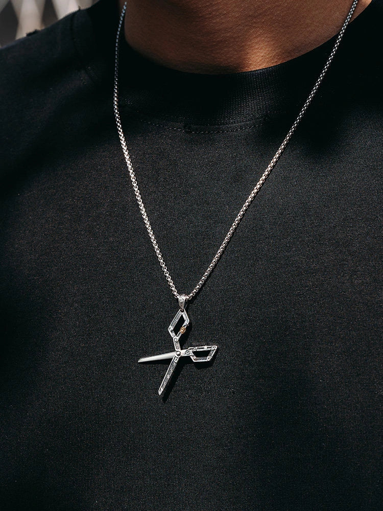 Scrollwork Scissors Sterling Silver Biker Pendant — product detail view 5