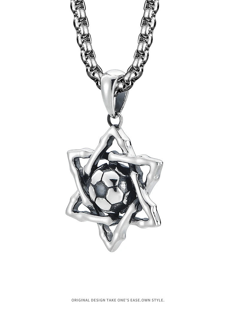 Soccer Hexagram Sterling Silver Biker Pendant — product detail view 5