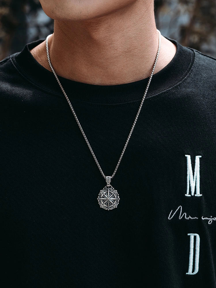 Starburst Compass Sterling Silver Biker Pendant — product detail view 5