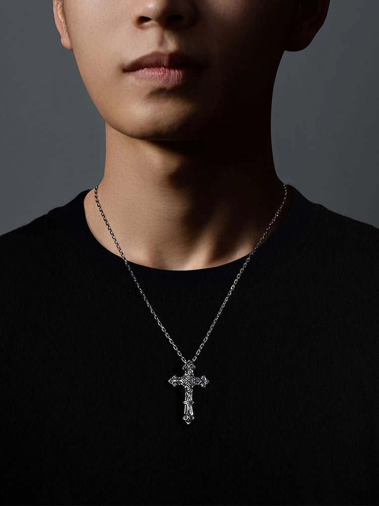 Textured Cross Sterling Silver Biker Pendant — product detail view 5