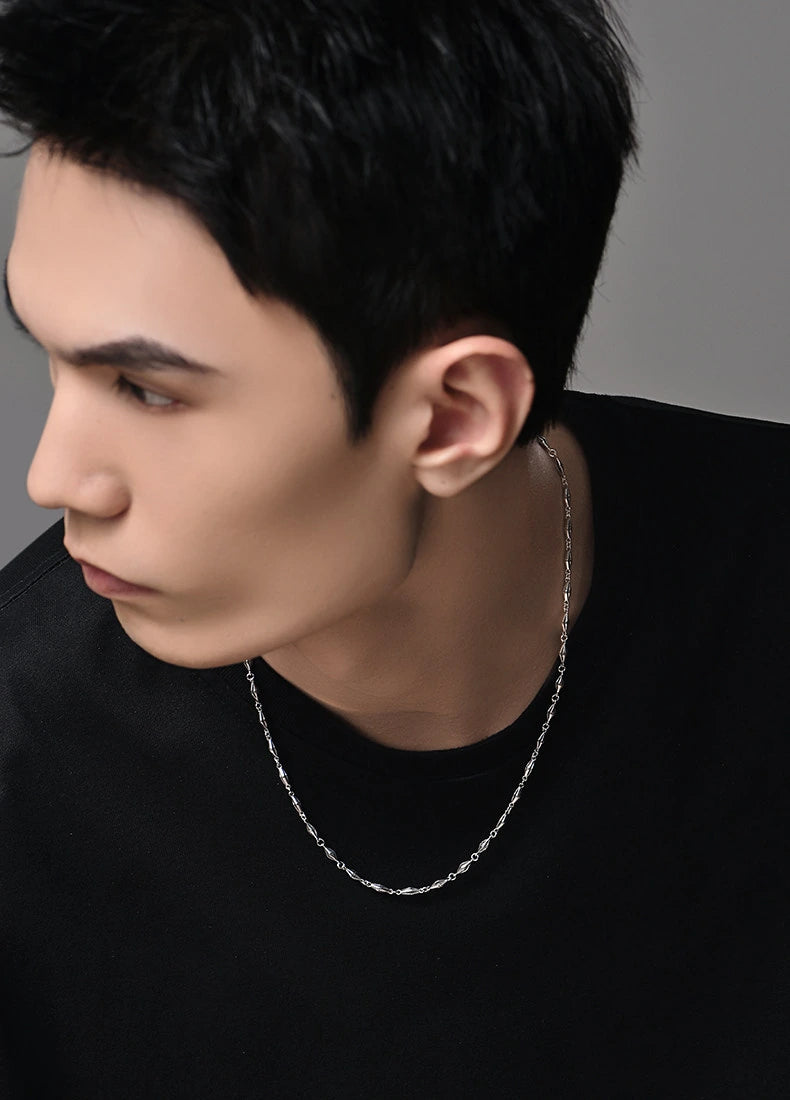 3D Diamond-Link Sterling Silver Biker Necklace — product detail view 6