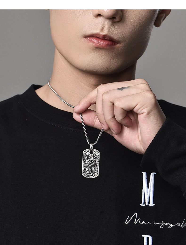 3D Owl Wolf Totem Sterling Silver Biker Pendant — product detail view 6