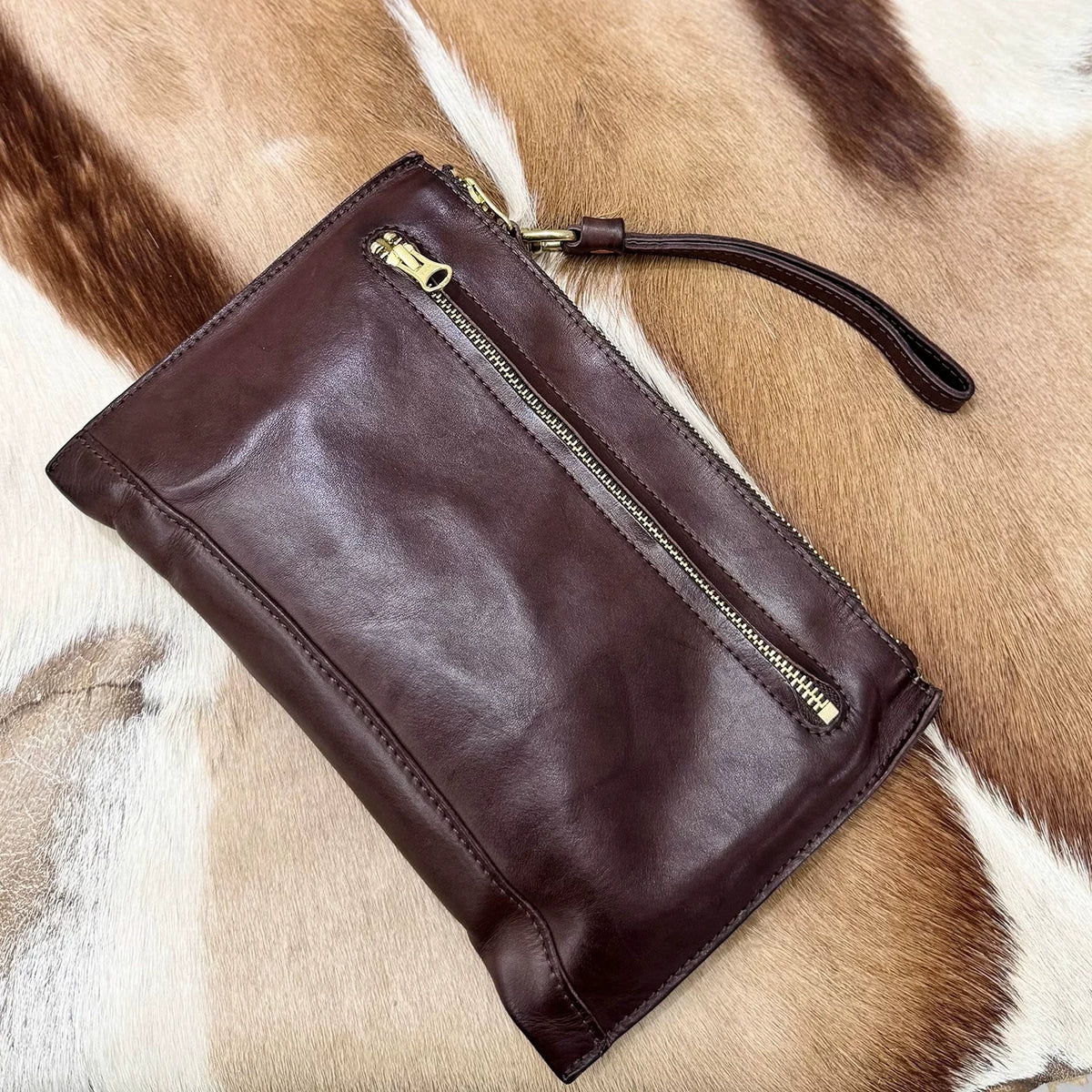 distressed leather clutch & phone pouch 6