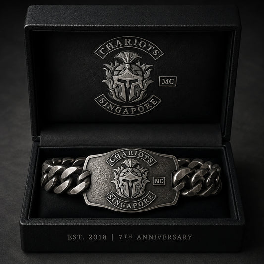 Chariots MC Singapore commemorative Spartan bracelet in oxidized silver