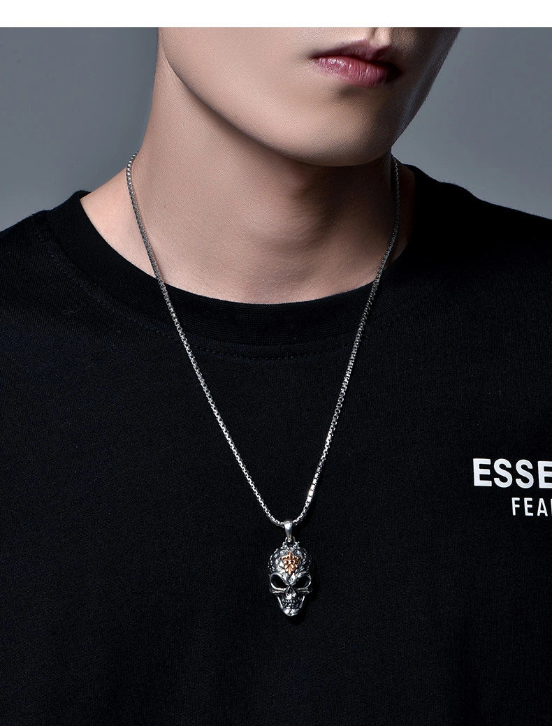 Dark Skull Sterling Silver Biker Pendant — product detail view 6