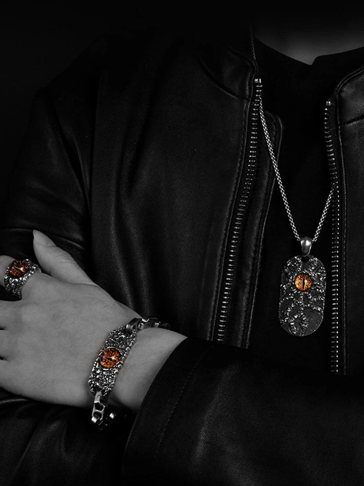 Devil Eye Dog Tag Sterling Silver Biker Pendant — product detail view 6