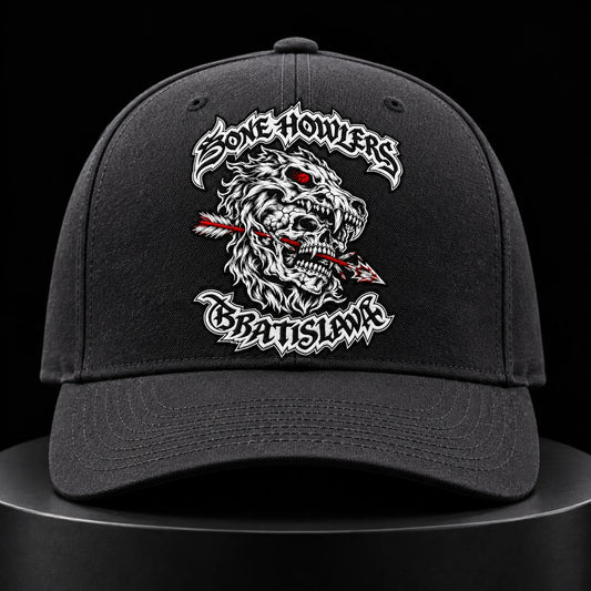Premium fitted motorcycle club cap with a clean closed back and authorized club embroidery.